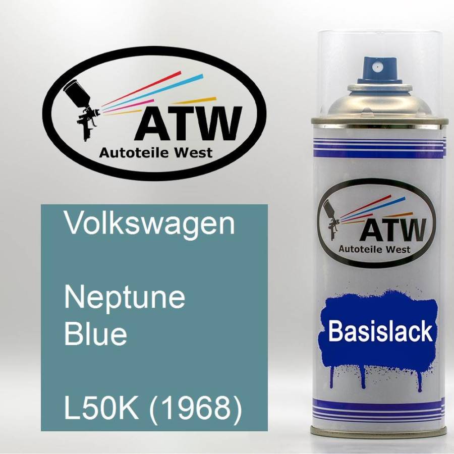 Volkswagen, Neptune Blue, L50K (1968): 400ml Sprühdose, von ATW Autoteile West.